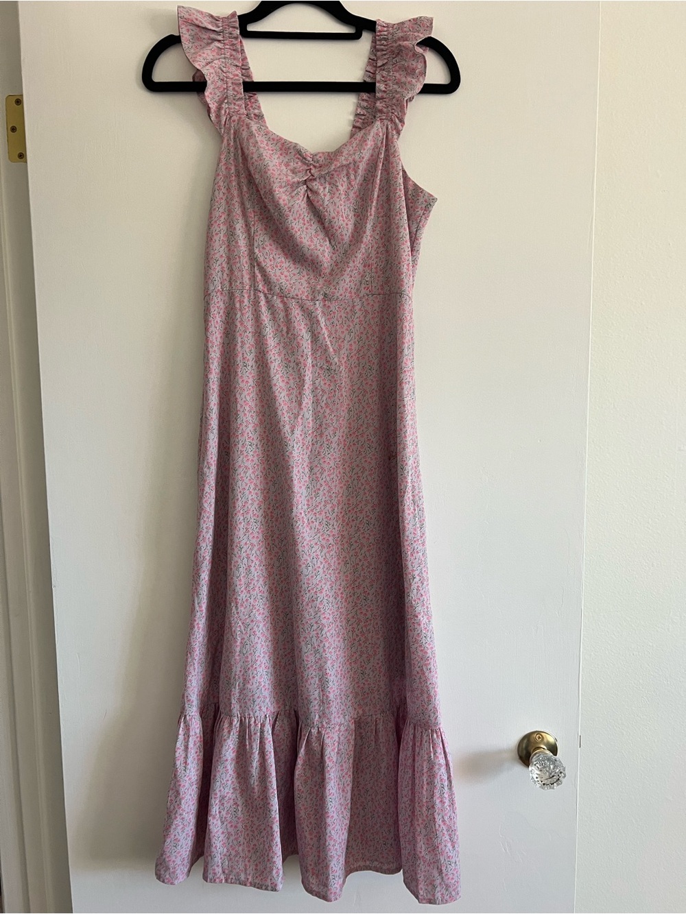 Lulus Pink Floral Ruffle Strap Maxi Dress